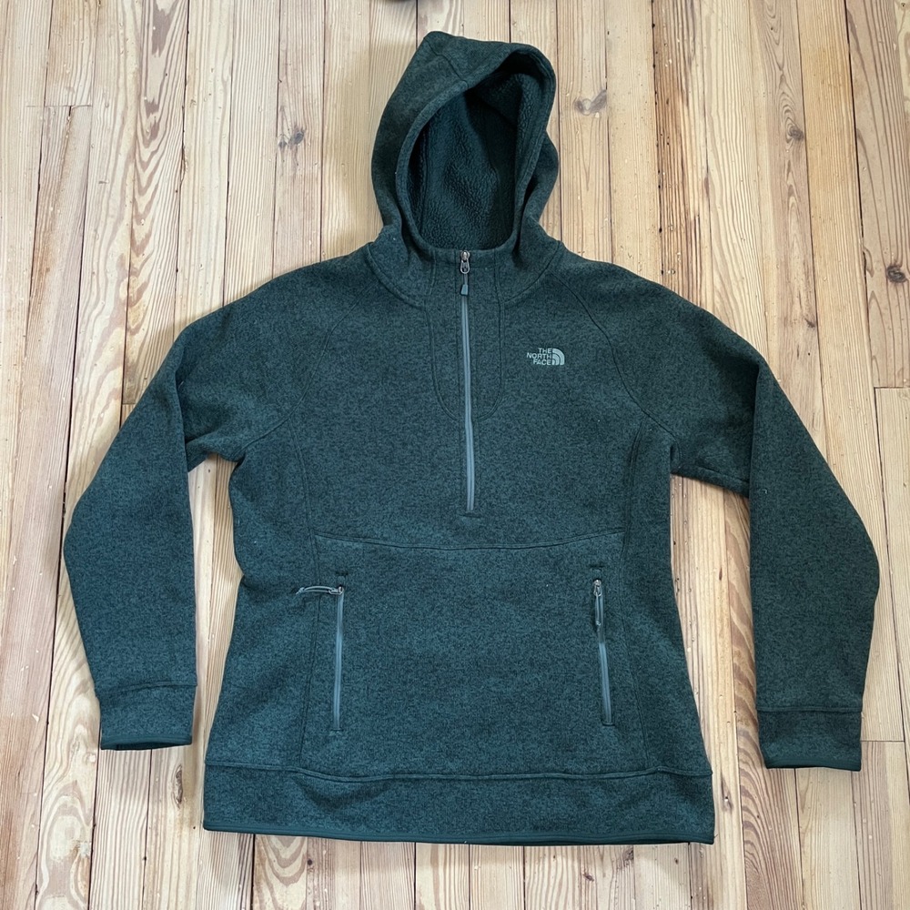 The North Face Crescent Hoodie Womens XL Green 1/4 Zip Sweater Knit Fleece